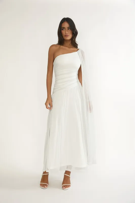 Zorina One-Shoulder Drape Maxi Dress Silver sold by Selfie Leslie