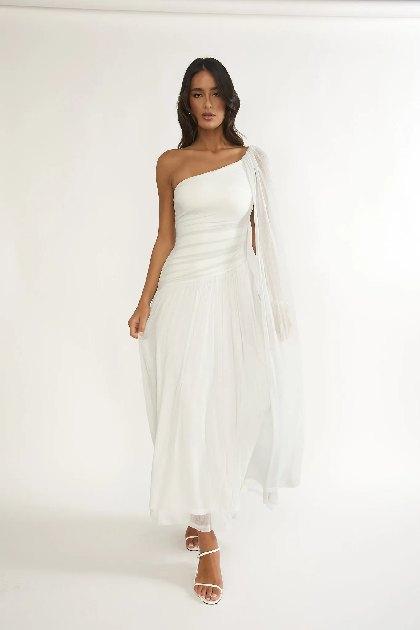 Zorina One-Shoulder Drape Maxi Dress Silver sold by Selfie Leslie product image thumbnail 5