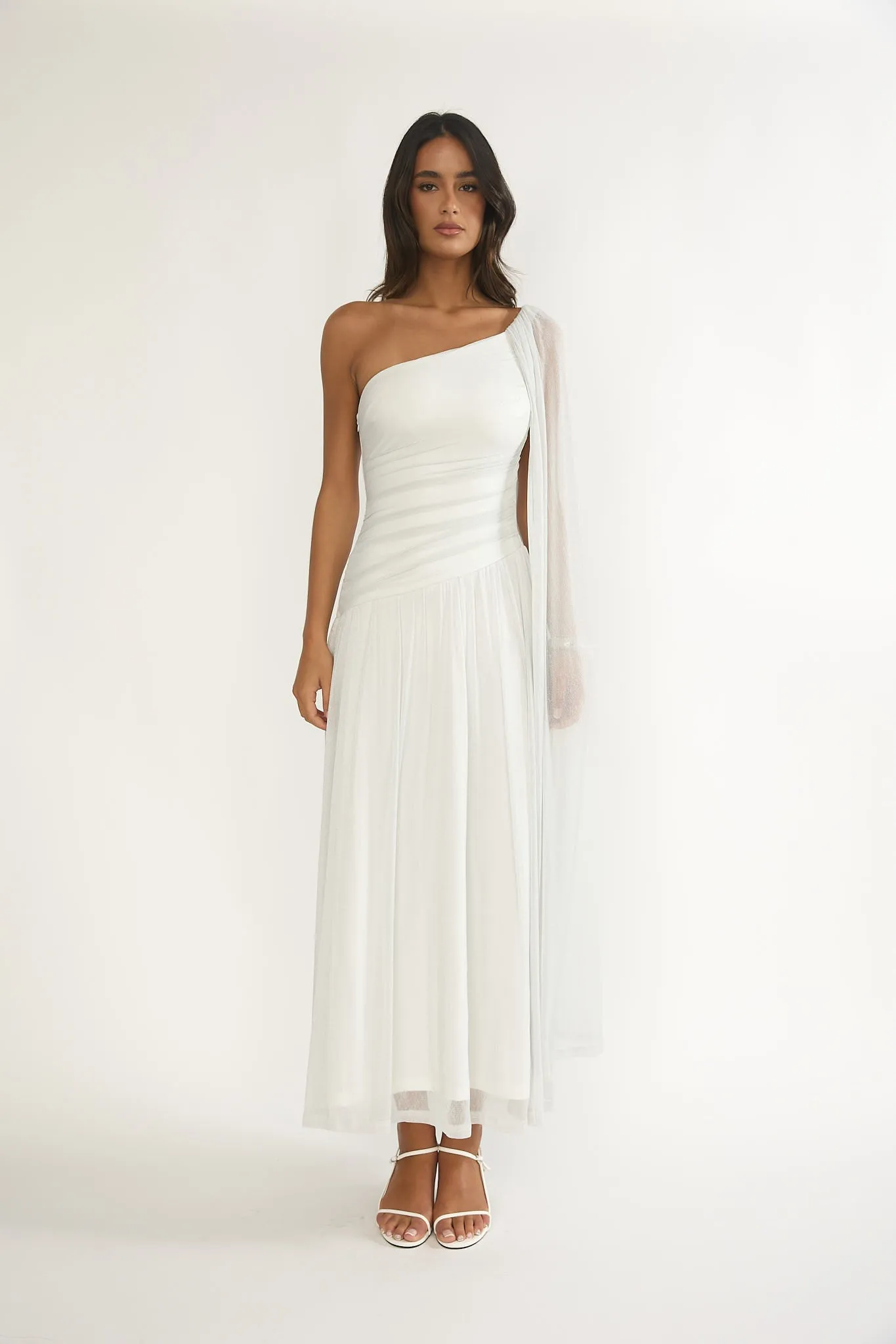 Zorina One-Shoulder Drape Maxi Dress Silver sold by Selfie Leslie product image thumbnail 4