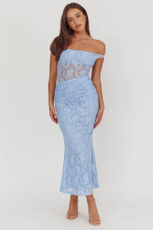 Bellora Off-Shoulder Lace Maxi Dress Blue sold by Selfie Leslie