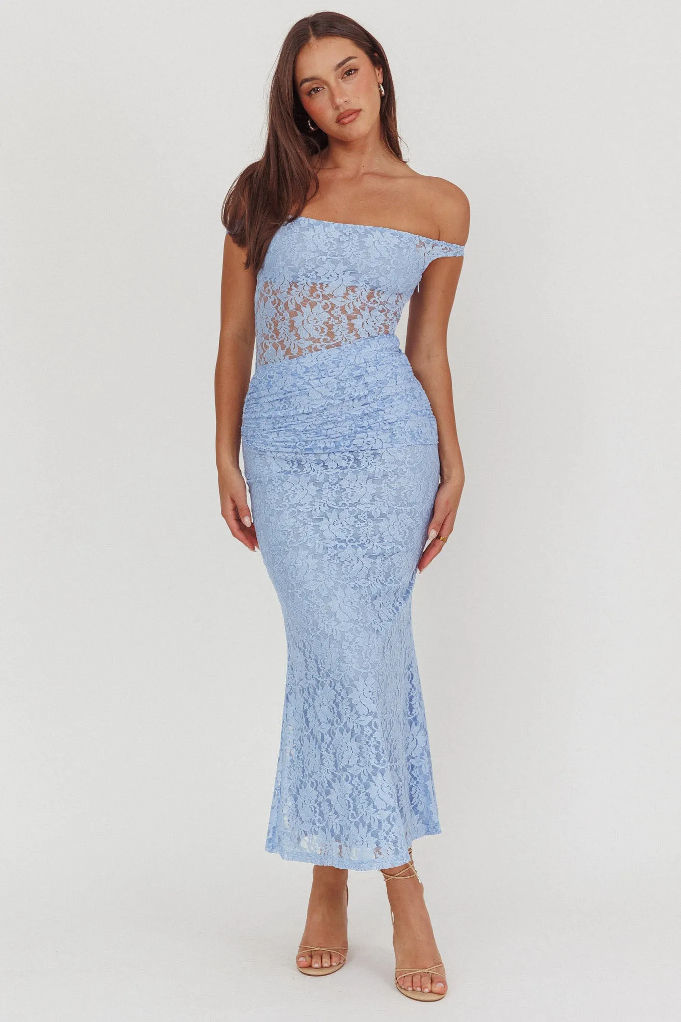 Bellora Off-Shoulder Lace Maxi Dress Blue sold by Selfie Leslie
