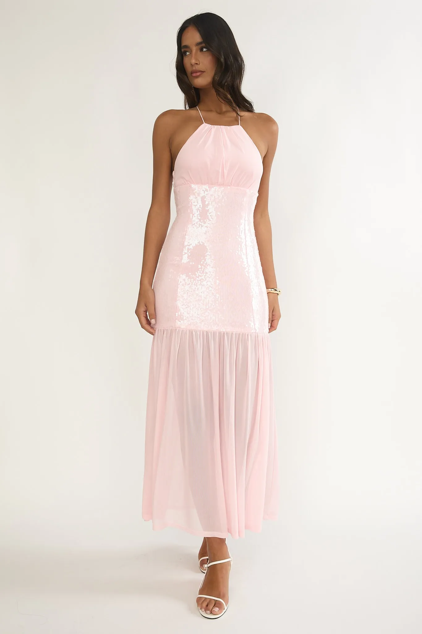 Wilma Sequin Bodice Maxi Dress Pink sold by Selfie Leslie