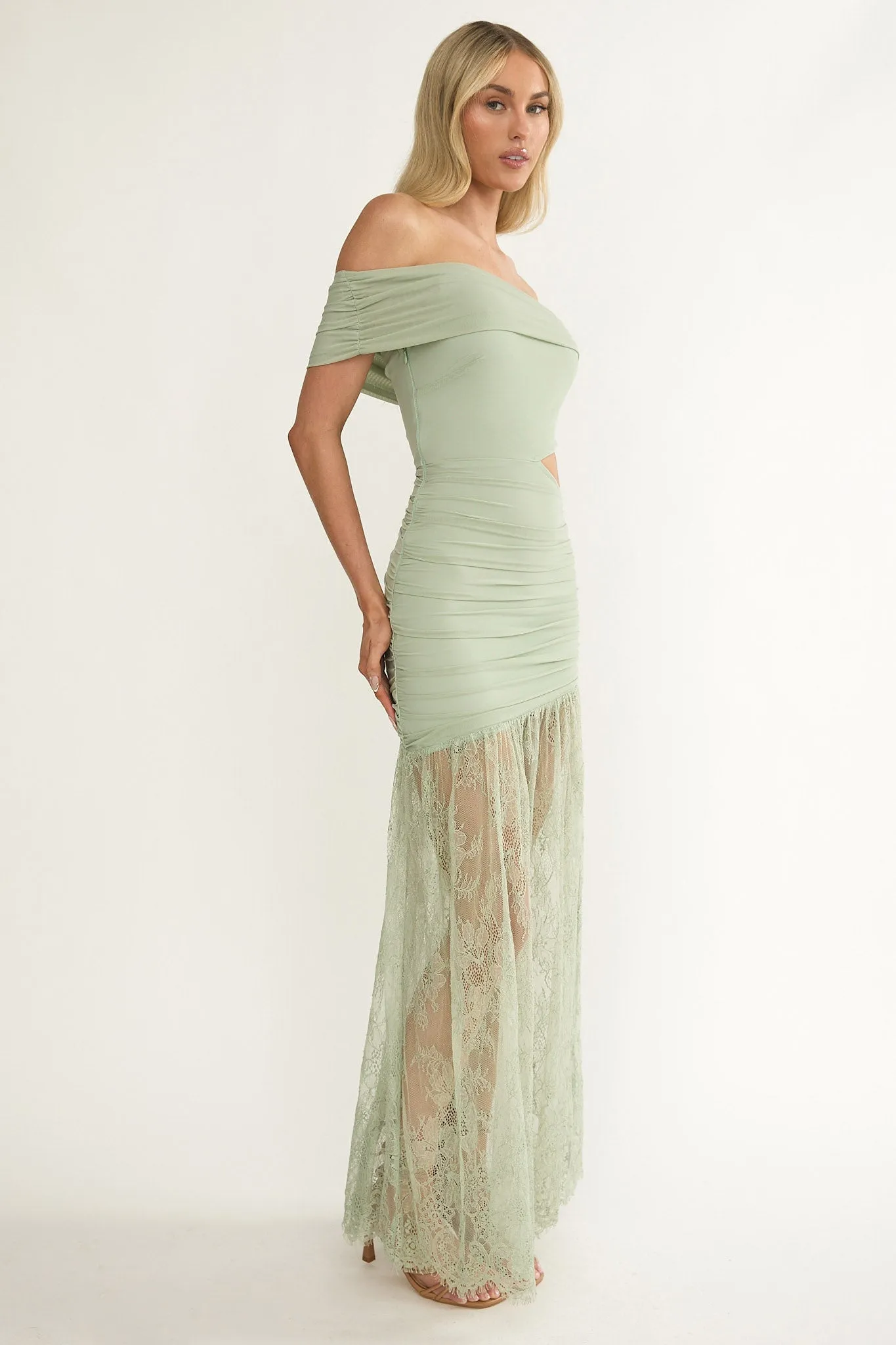 Gala Cut-Out Waist Lace Maxi Dress Sage sold by Selfie Leslie product image thumbnail 2