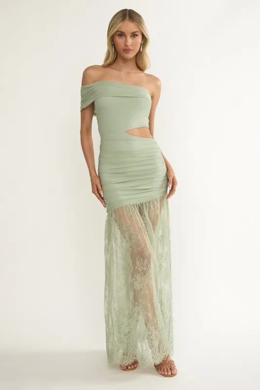 Gala Cut-Out Waist Lace Maxi Dress Sage sold by Selfie Leslie