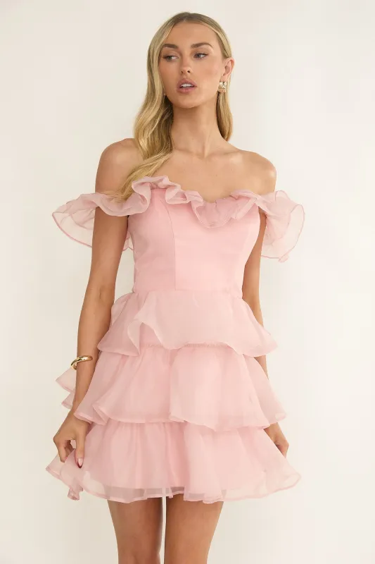 Rosira Off-Shoulder Ruffle Mini Dress Pink sold by Selfie Leslie
