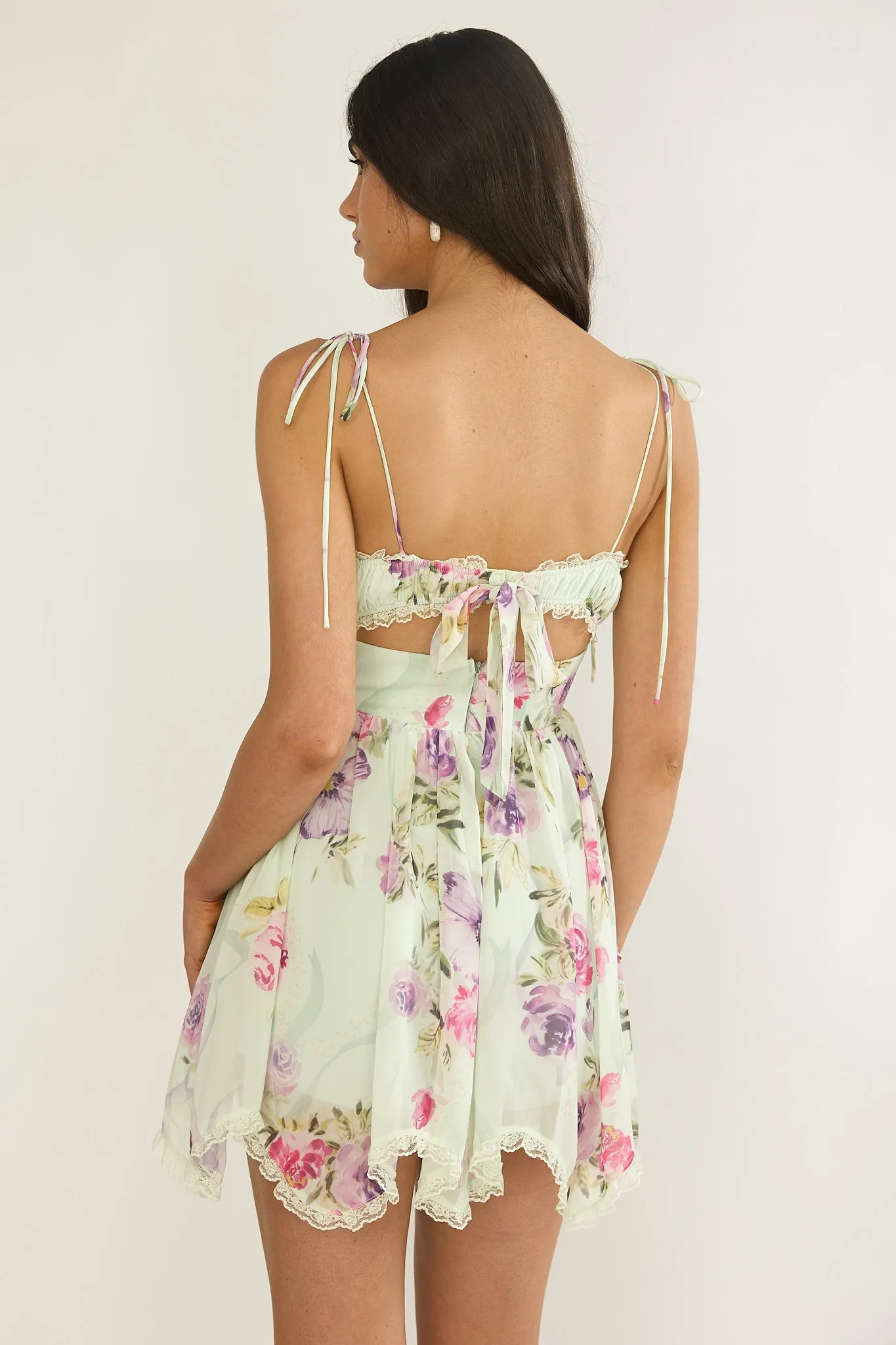 Gisora Tied Back Lace Trim Romper Floral Mint sold by Selfie Leslie product image thumbnail 2