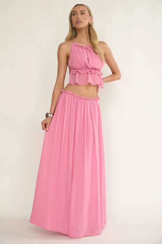 Marivelle Frill Trim Maxi Skirt Pink sold by Selfie Leslie