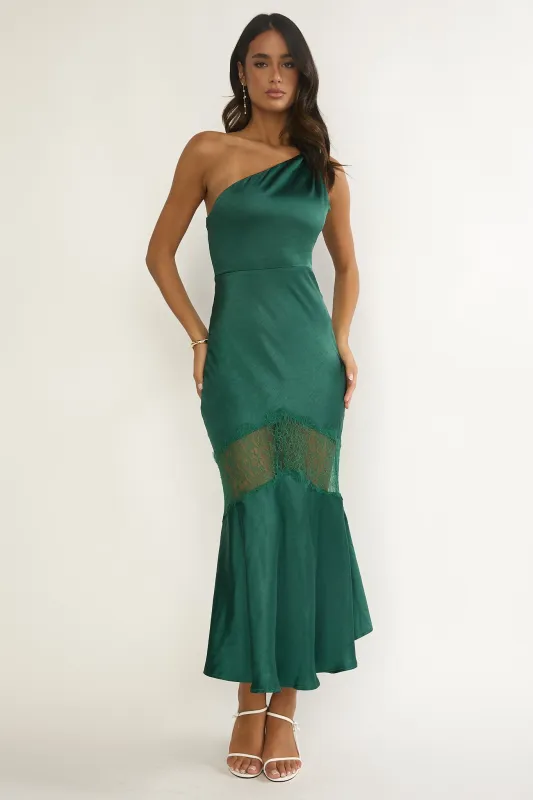 Avielle Lace Trim One-Shoulder Maxi Dress Forest Green sold by Selfie Leslie