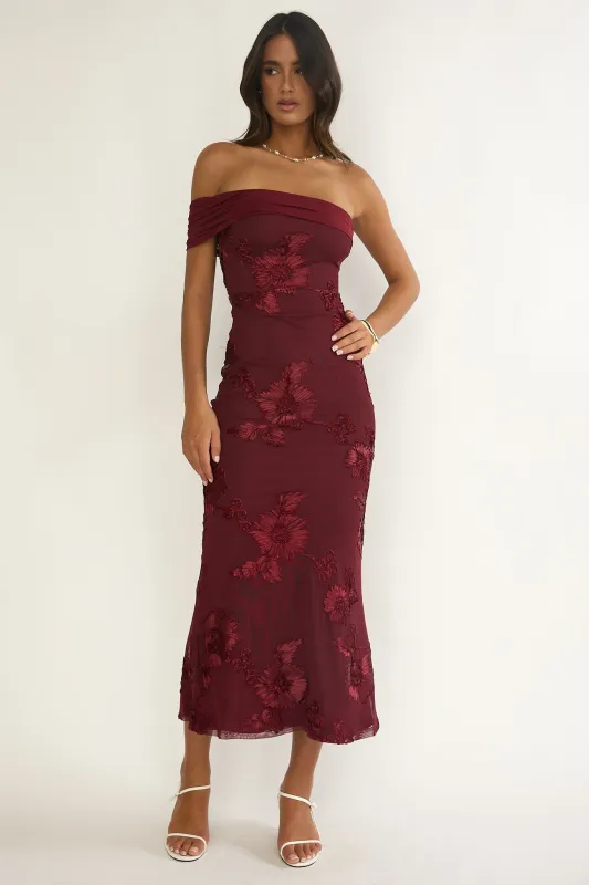 Gala One-Shoulder Maxi Dress Embellished Wine sold by Selfie Leslie