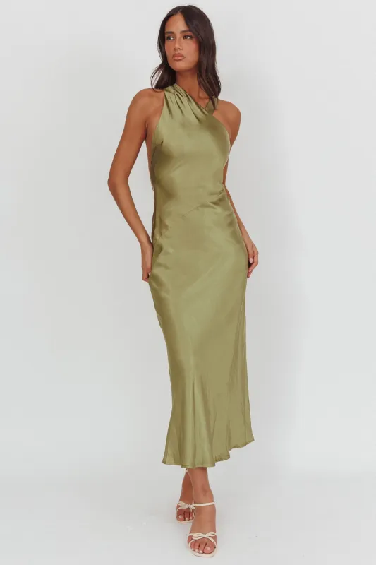 Florisse Asymmetric Neckline Maxi Dress Olive sold by Selfie Leslie
