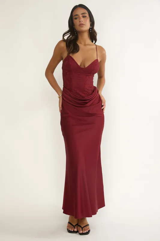 Faelis Draped Waist Maxi Dress Wine sold by Selfie Leslie