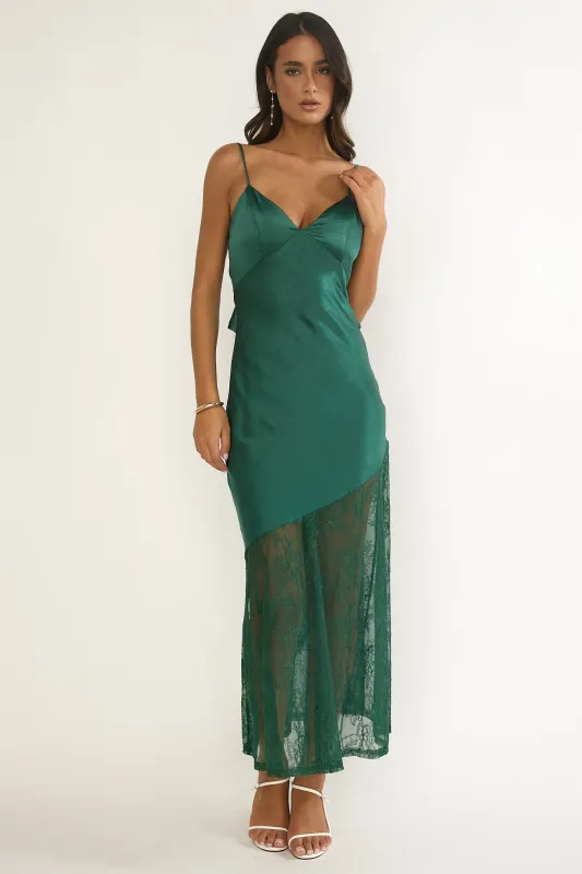 Ciao, Bella Tied Back Lace Hem Dress Forest Green sold by Selfie Leslie