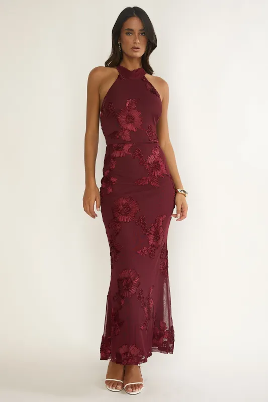 Shana Halterneck Maxi Dress Embellished Wine sold by Selfie Leslie