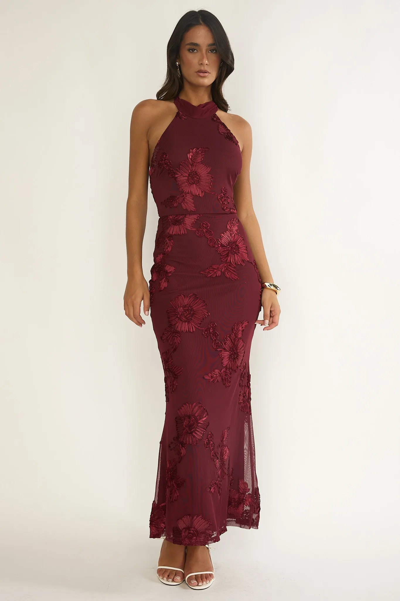Shana Halterneck Maxi Dress Embellished Wine sold by Selfie Leslie
