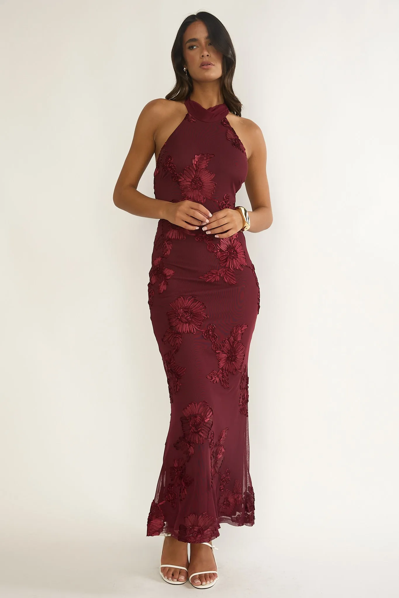 Shana Halterneck Maxi Dress Embellished Wine sold by Selfie Leslie product image thumbnail 4