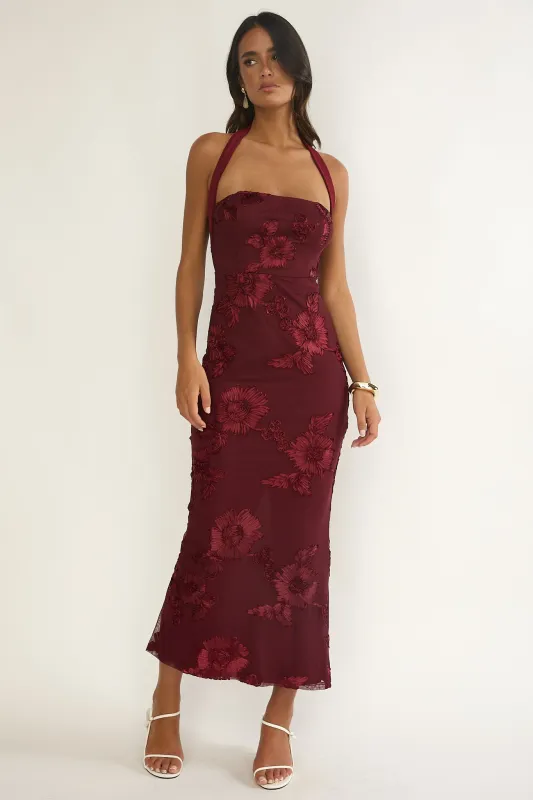 Serenya Halterneck Embellished Maxi Dress Wine sold by Selfie Leslie