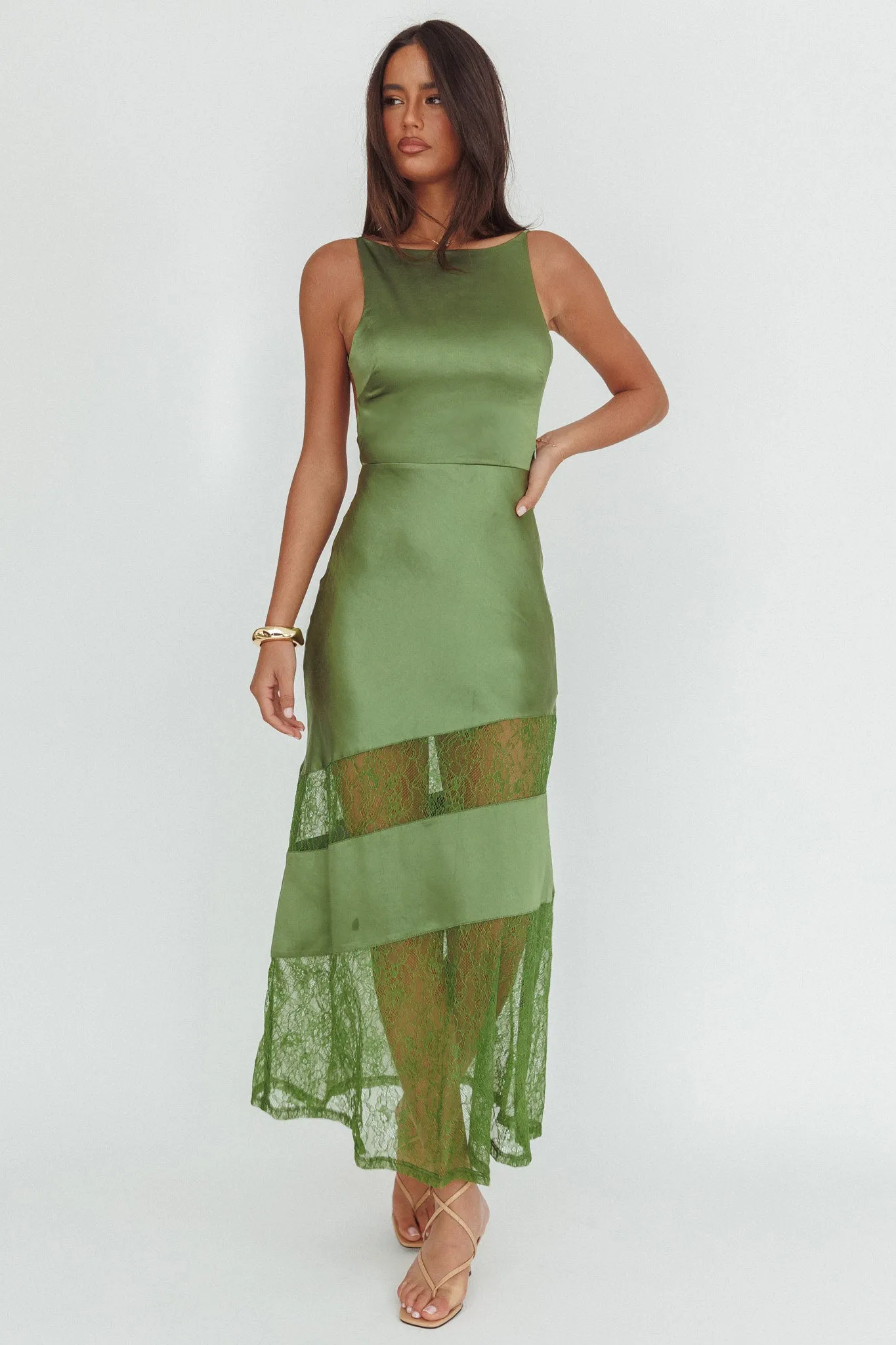 Helsi Low Back Lace Insert Maxi Dress Forest Green sold by Selfie Leslie
