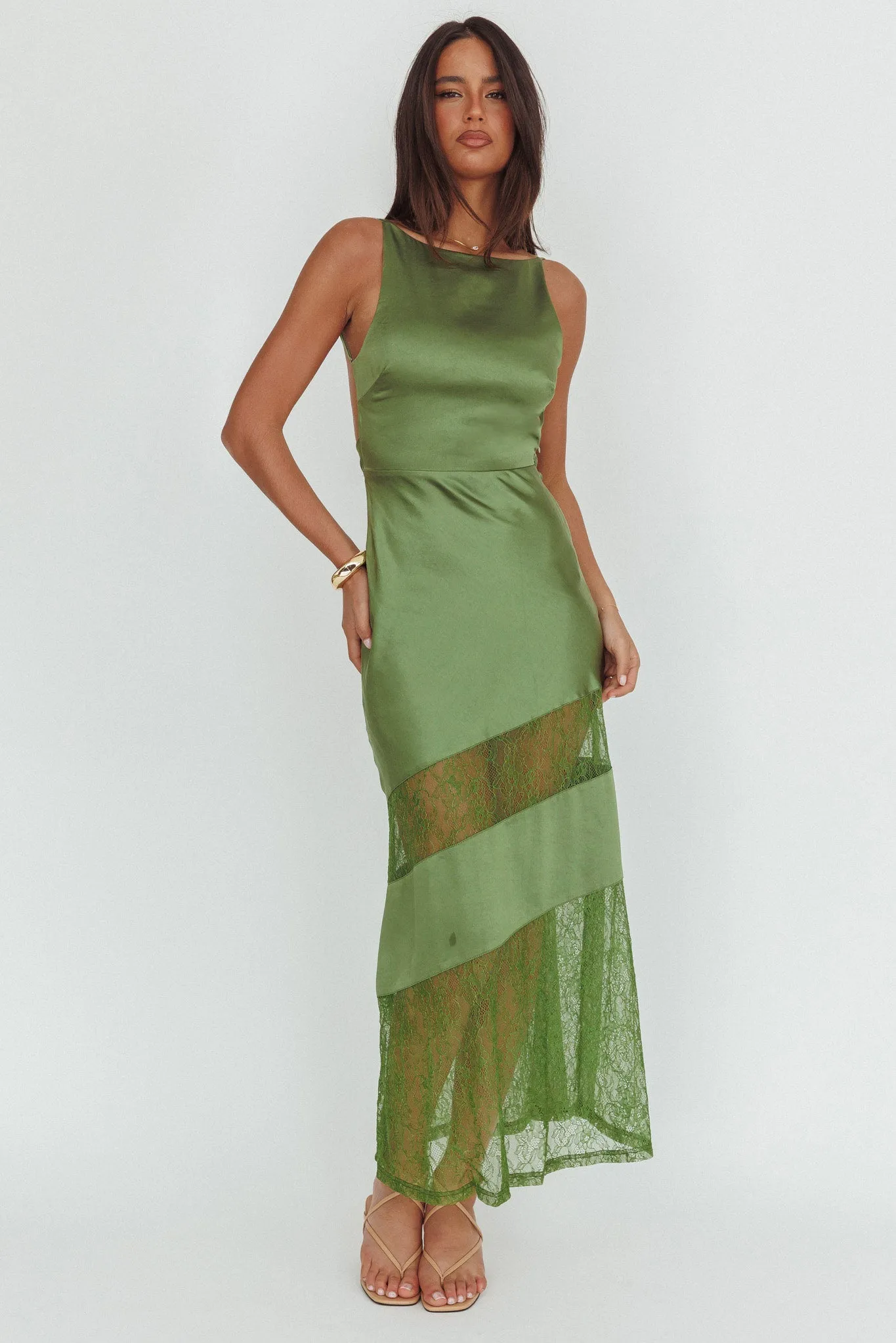 Helsi Low Back Lace Insert Maxi Dress Forest Green sold by Selfie Leslie product image thumbnail 5