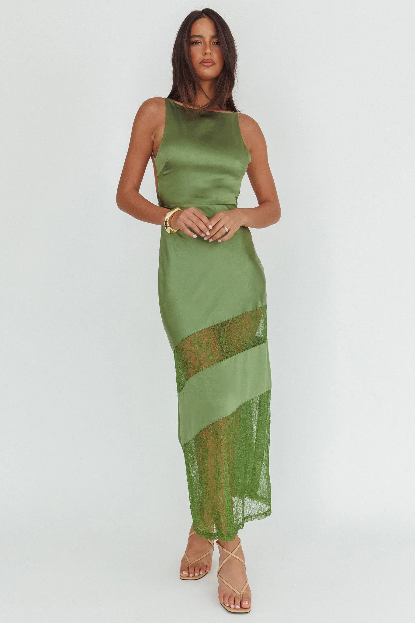 Helsi Low Back Lace Insert Maxi Dress Forest Green sold by Selfie Leslie product image thumbnail 4