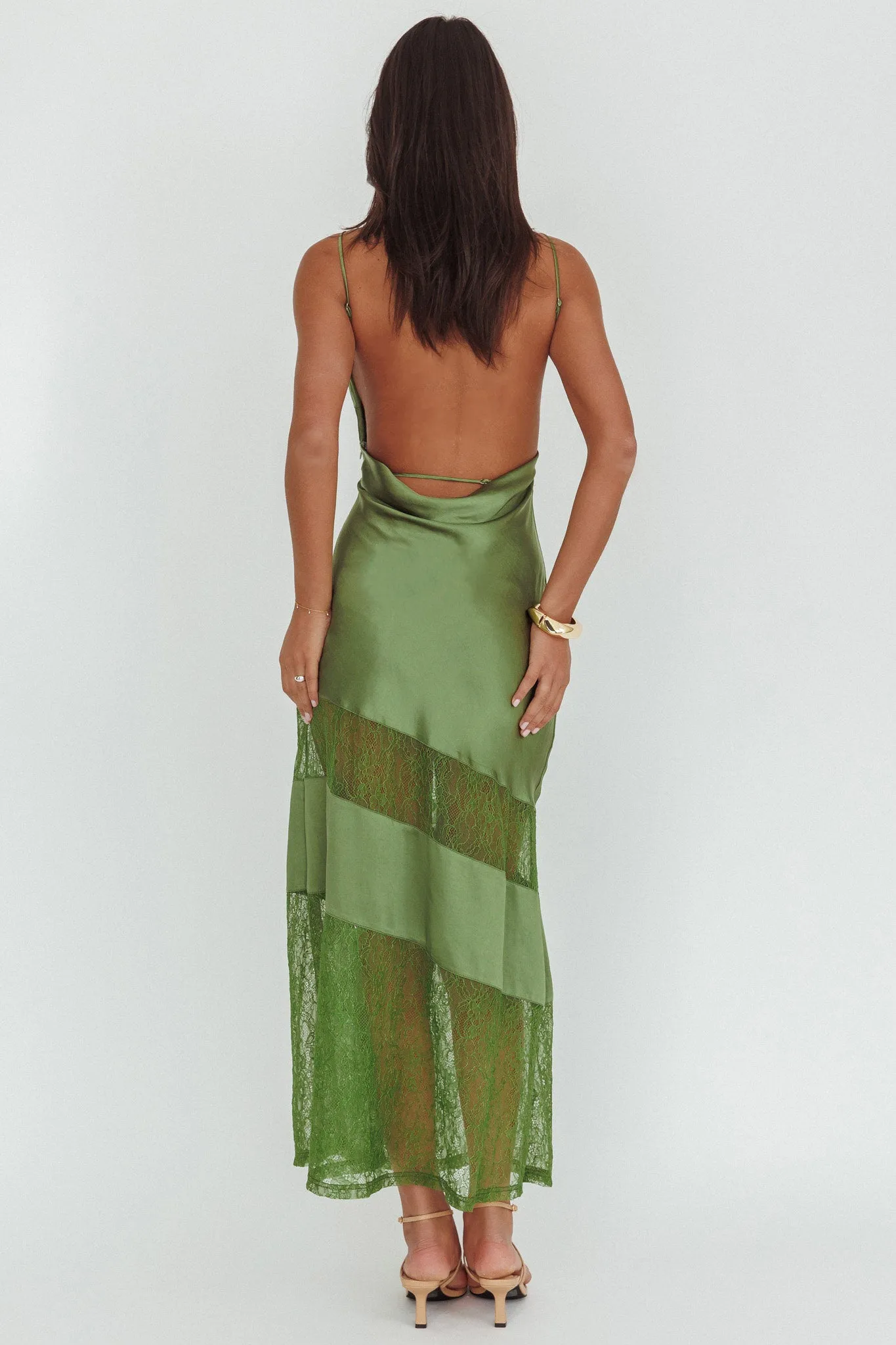 Helsi Low Back Lace Insert Maxi Dress Forest Green sold by Selfie Leslie product image thumbnail 2