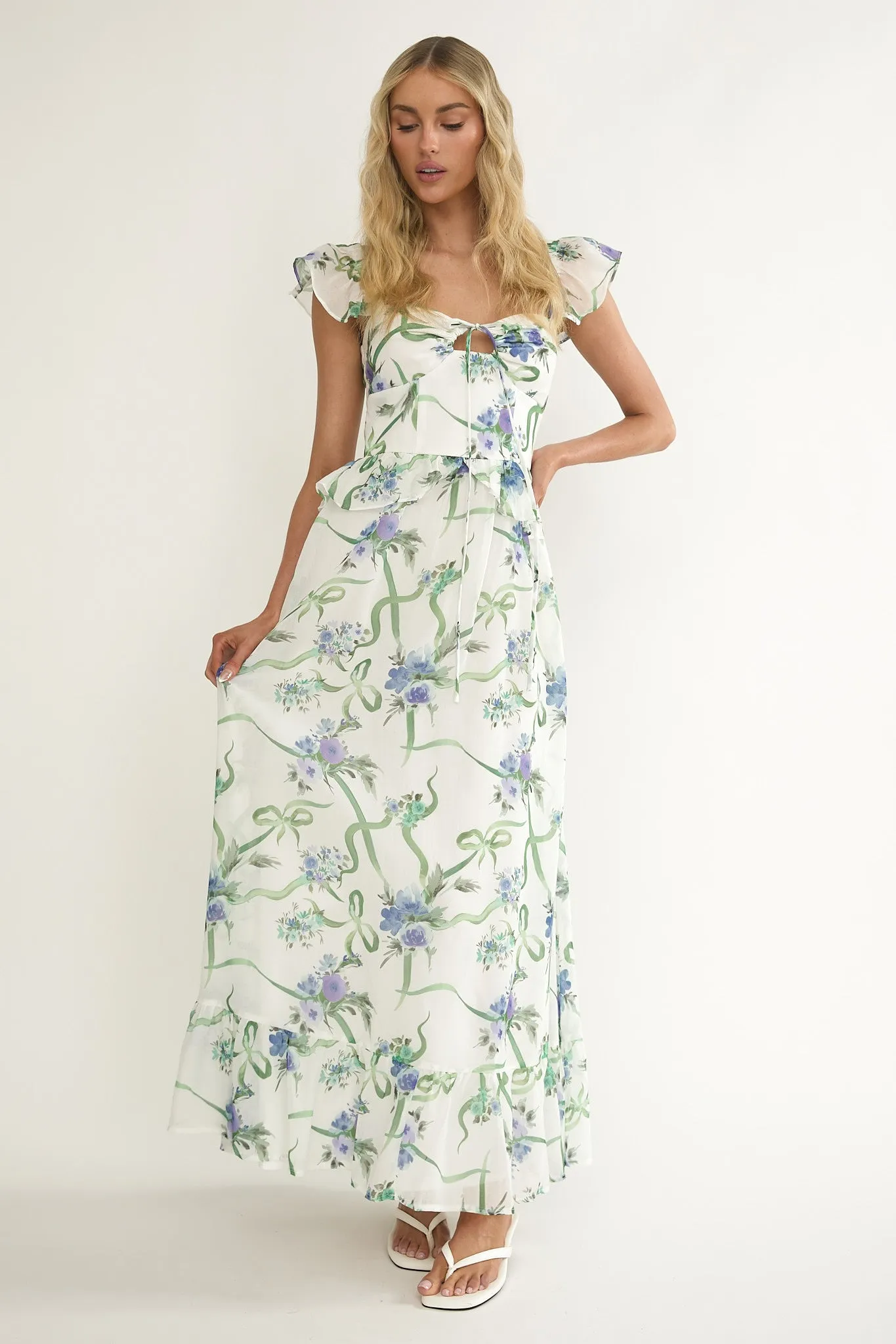 Hanalei Off-Shoulder Tied Bust Maxi Dress Floral White sold by Selfie Leslie product image thumbnail 5