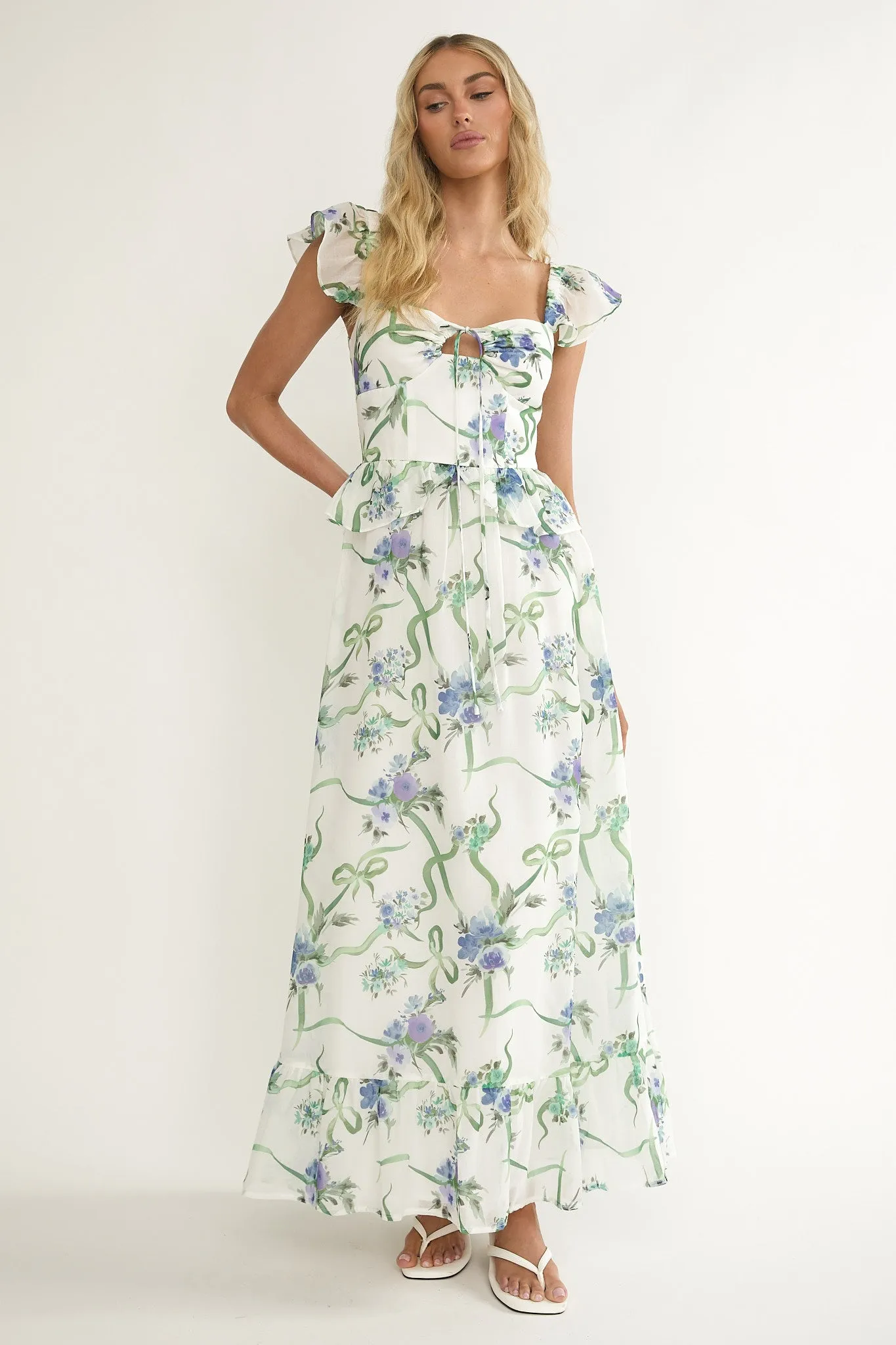 Hanalei Off-Shoulder Tied Bust Maxi Dress Floral White sold by Selfie Leslie product image thumbnail 4