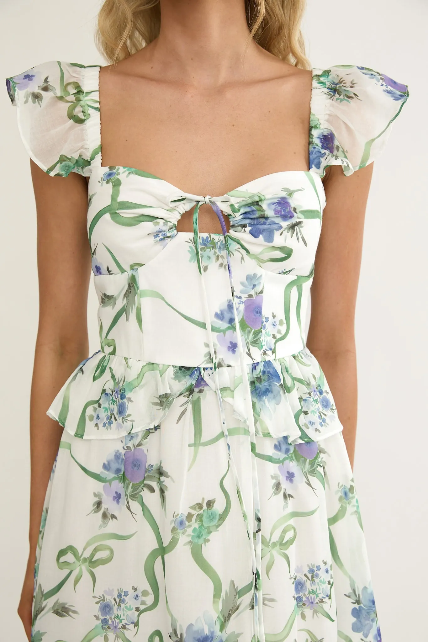 Hanalei Off-Shoulder Tied Bust Maxi Dress Floral White sold by Selfie Leslie product image thumbnail 3