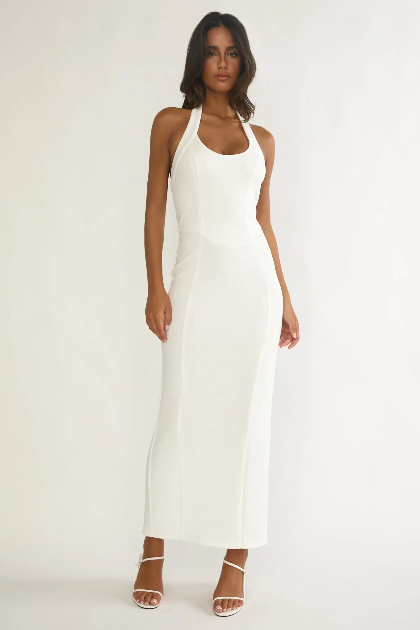 Shailyn Scoop Neck Halter Maxi Dress White sold by Selfie Leslie