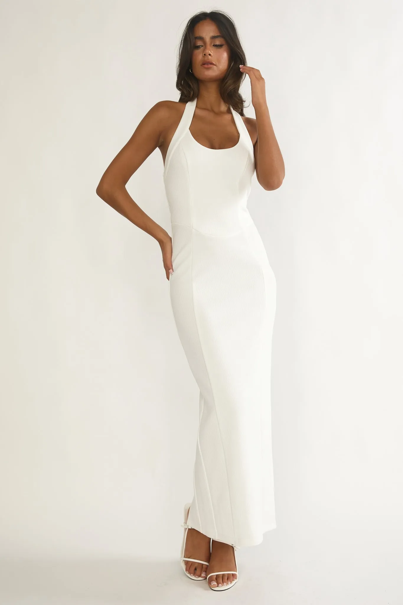 Shailyn Scoop Neck Halter Maxi Dress White sold by Selfie Leslie product image thumbnail 4