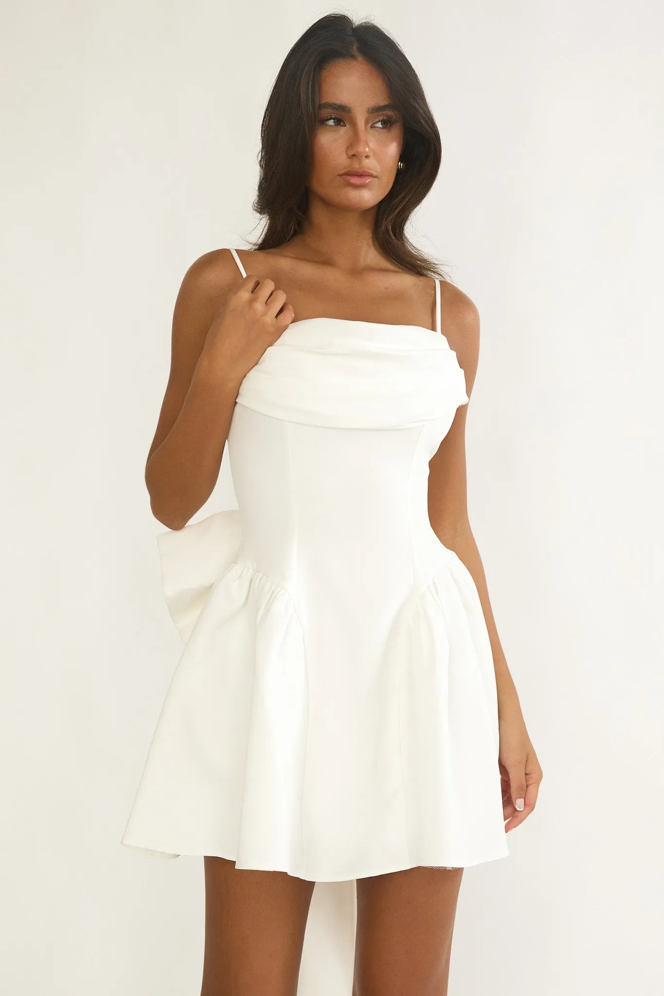 Wilder Oversized Back Bow Mini Dress White sold by Selfie Leslie product image thumbnail 5