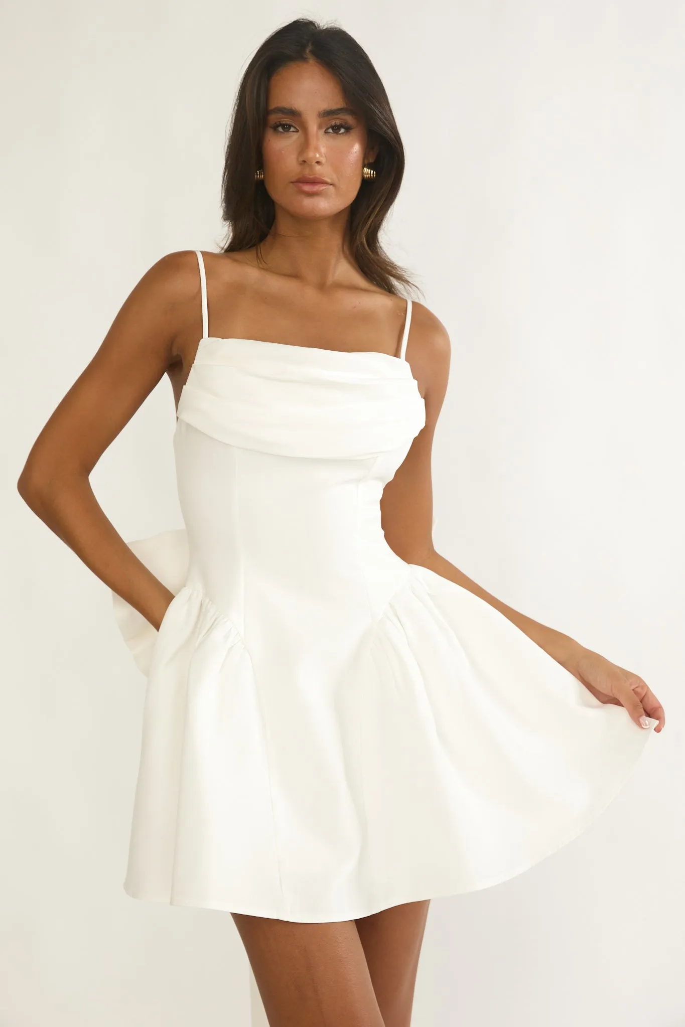 Wilder Oversized Back Bow Mini Dress White sold by Selfie Leslie