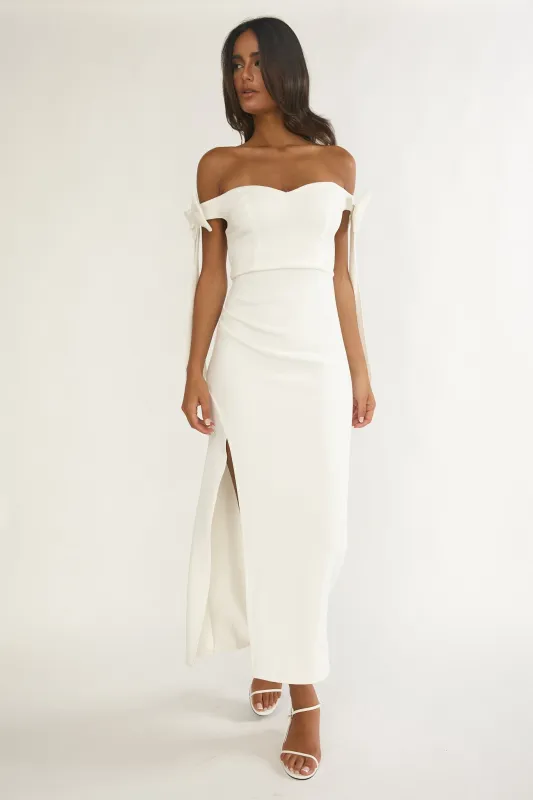 Have Faith Off-Shoulder Bow Sleeve Maxi Dress White sold by Selfie Leslie