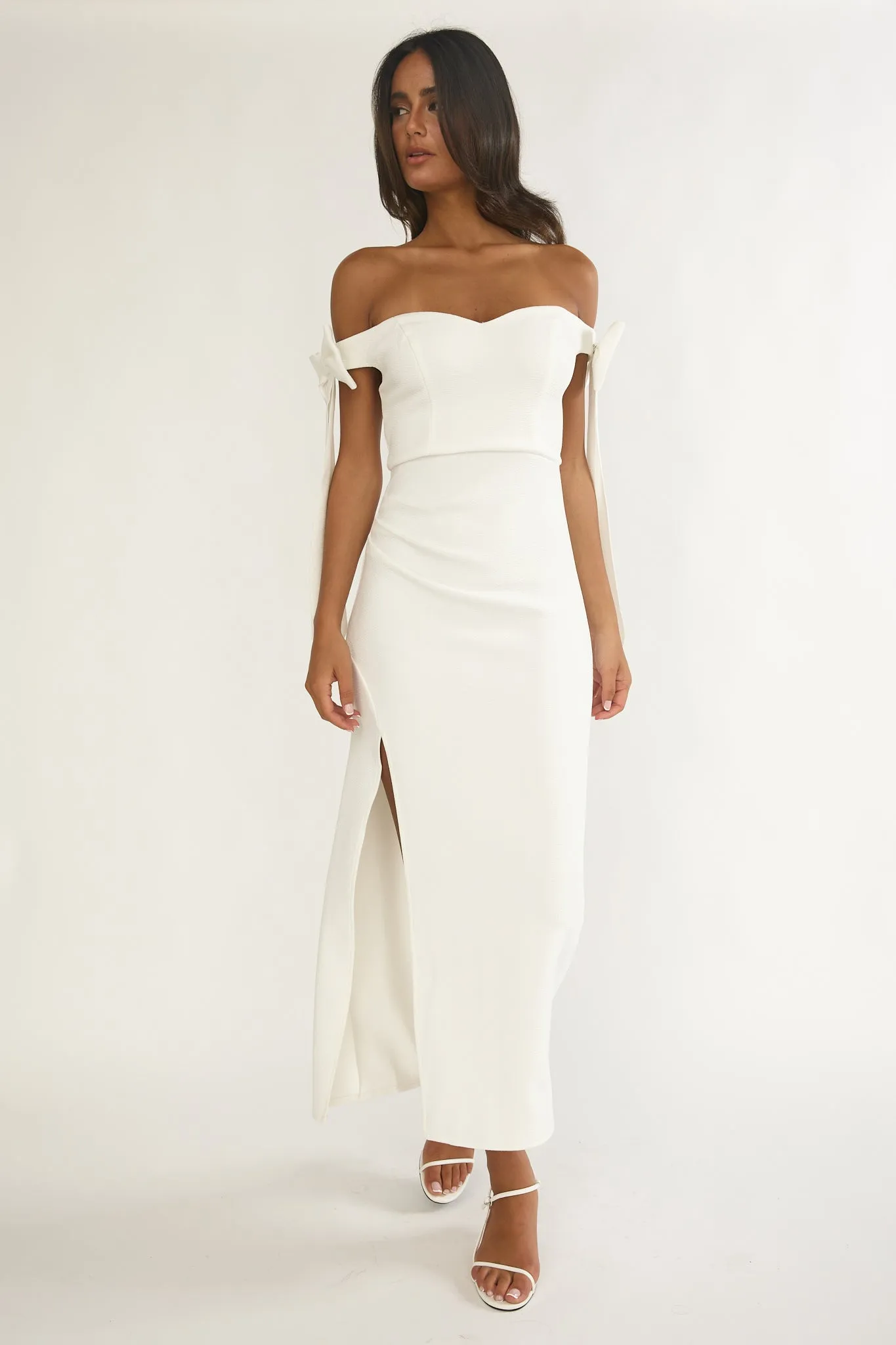 Have Faith Off-Shoulder Bow Sleeve Maxi Dress White sold by Selfie Leslie