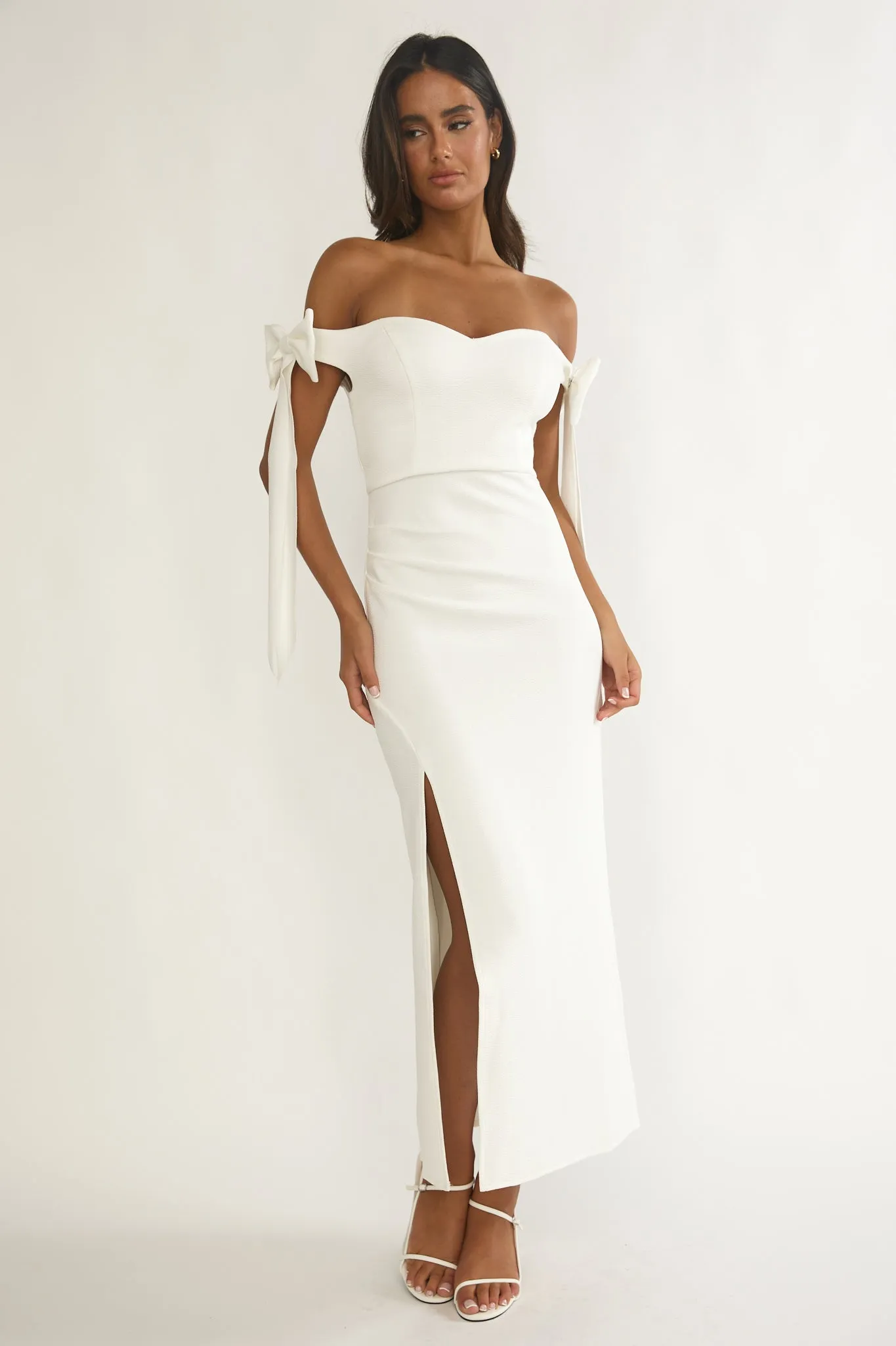 Have Faith Off-Shoulder Bow Sleeve Maxi Dress White sold by Selfie Leslie product image thumbnail 4