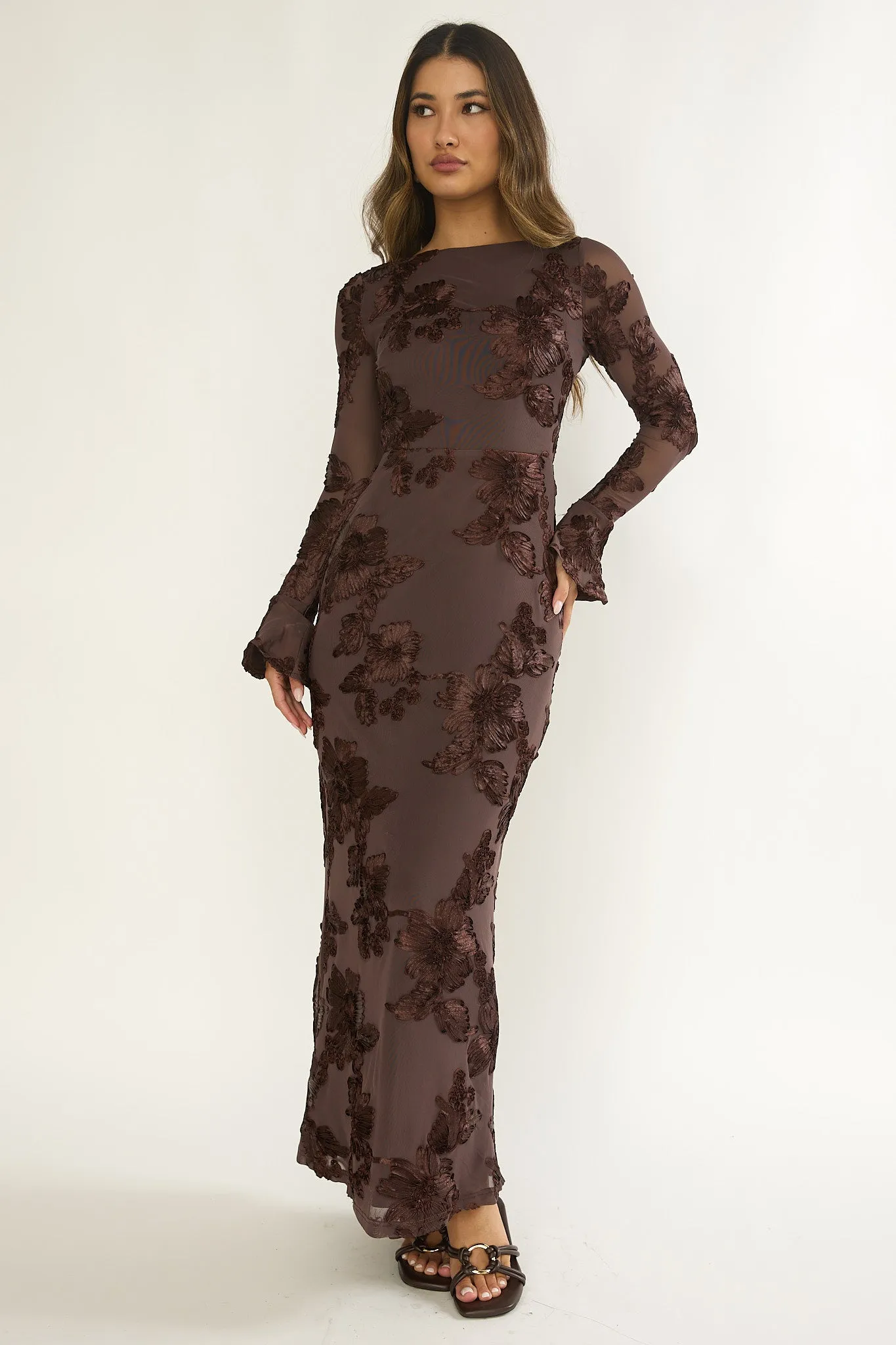 Helsi Long Sleeve Embellished Maxi Dress Brown sold by Selfie Leslie product image thumbnail 2