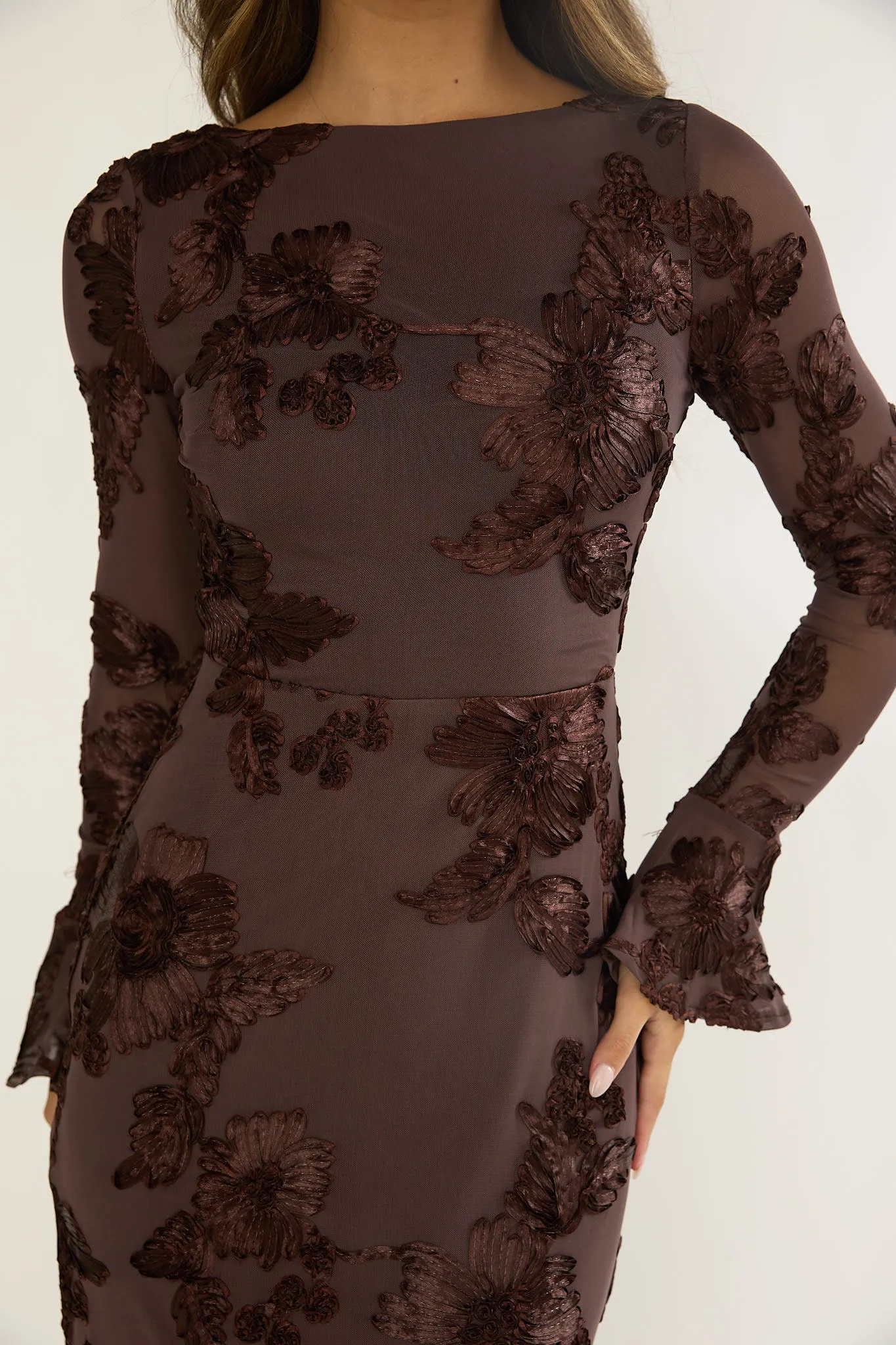 Helsi Long Sleeve Embellished Maxi Dress Brown sold by Selfie Leslie product image thumbnail 4