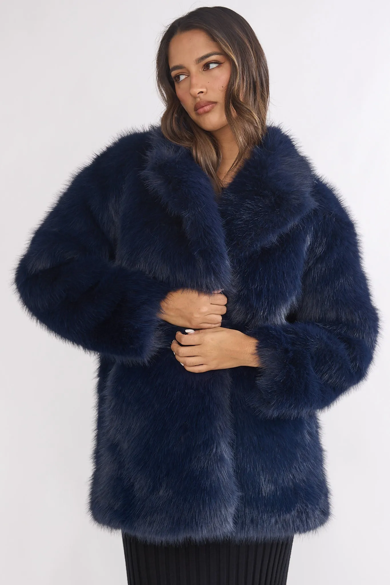 Rilani Faux Fur Pocket Coat Navy sold by Selfie Leslie product image thumbnail 3
