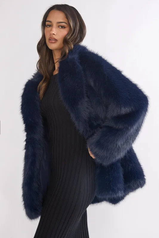 Rilani Faux Fur Pocket Coat Navy sold by Selfie Leslie