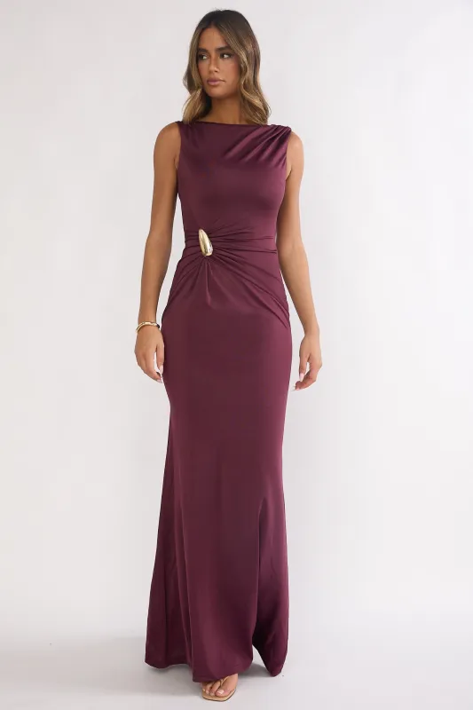 Isalyn Gathered Waist Maxi Dress Burgundy sold by Selfie Leslie