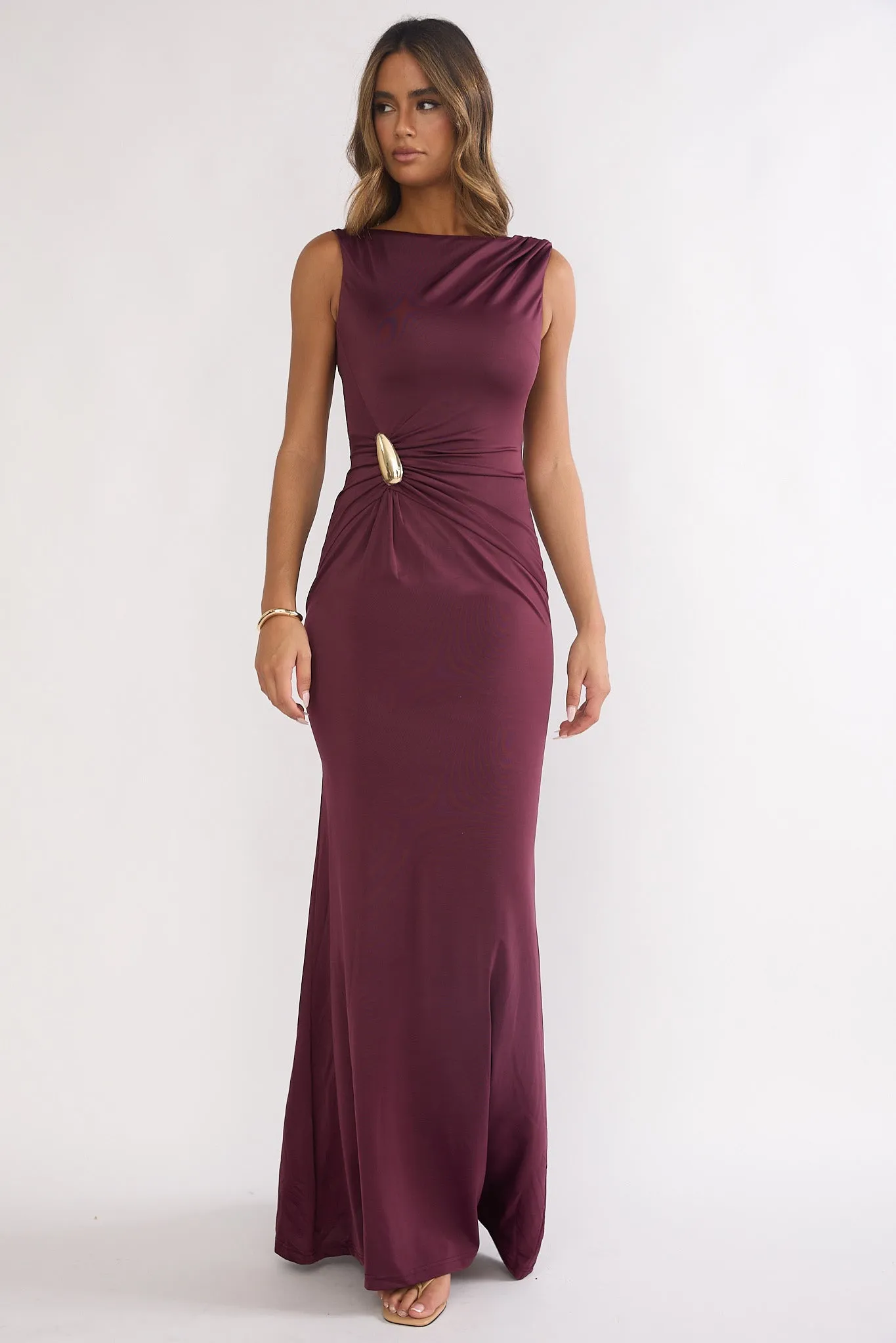 Isalyn Gathered Waist Maxi Dress Burgundy sold by Selfie Leslie