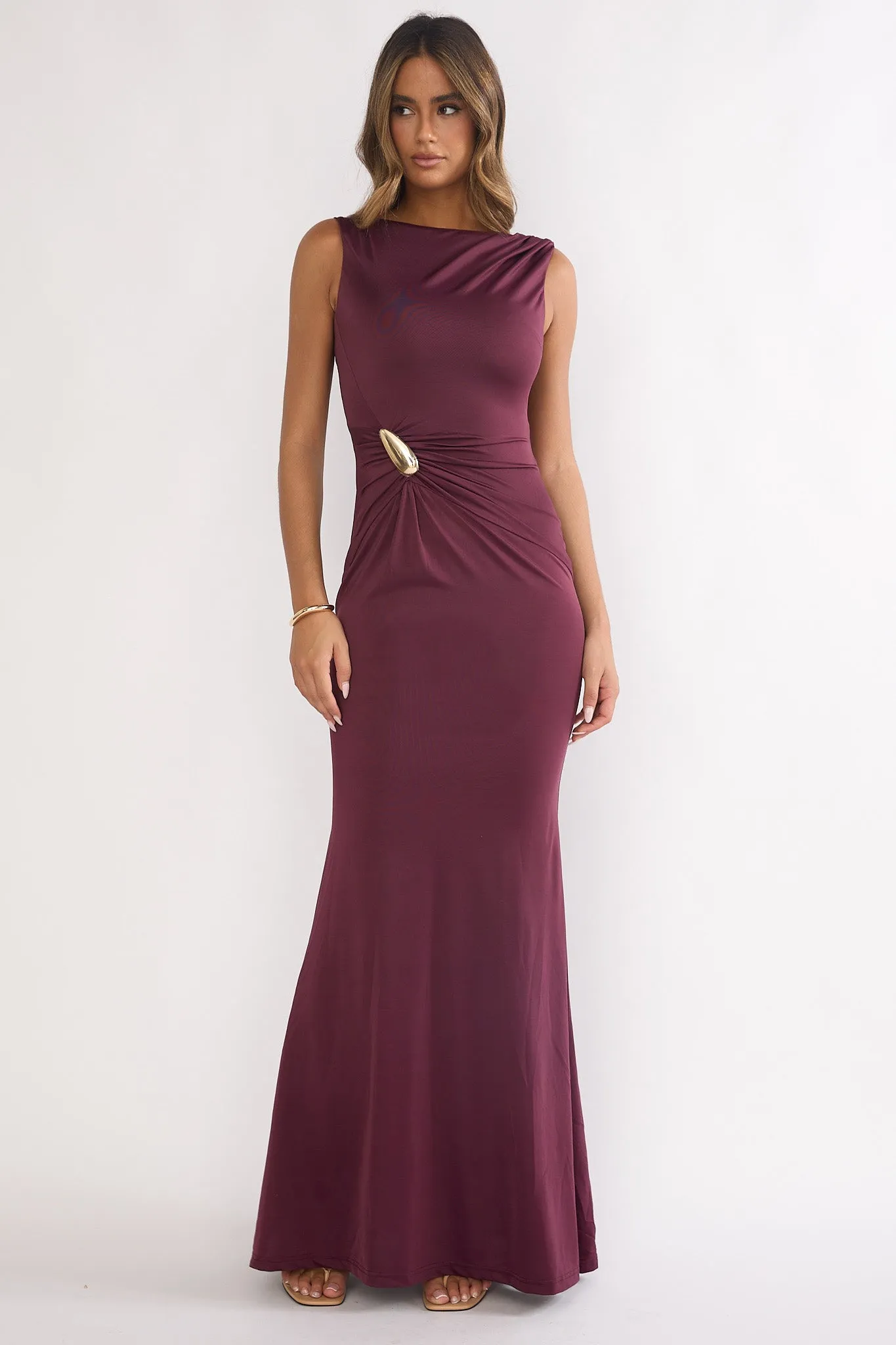 Isalyn Gathered Waist Maxi Dress Burgundy sold by Selfie Leslie product image thumbnail 5
