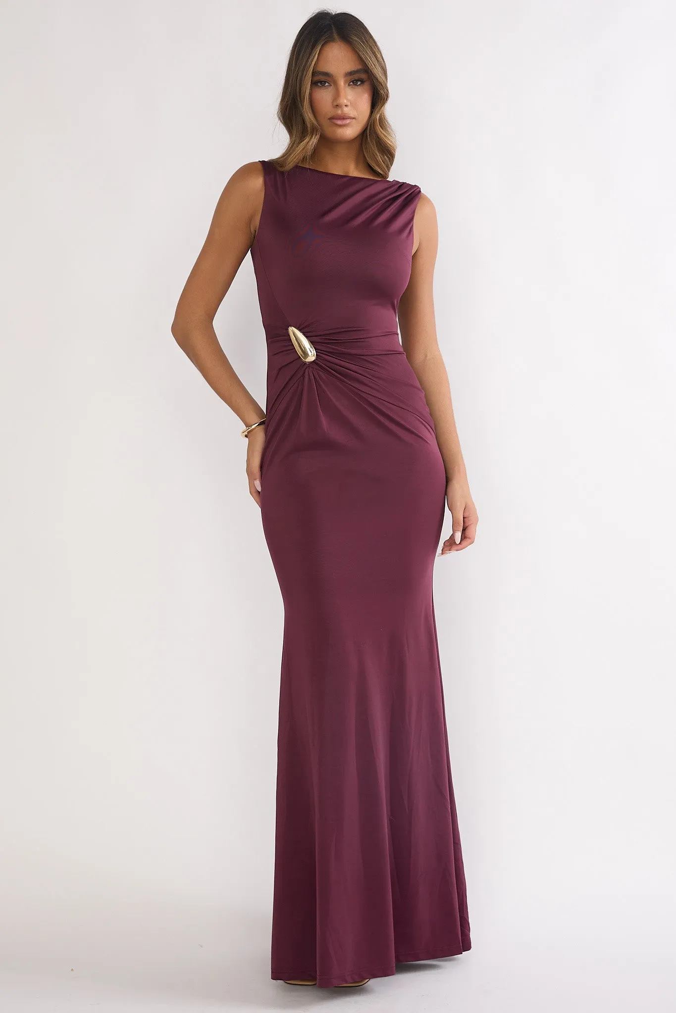 Isalyn Gathered Waist Maxi Dress Burgundy sold by Selfie Leslie product image thumbnail 2