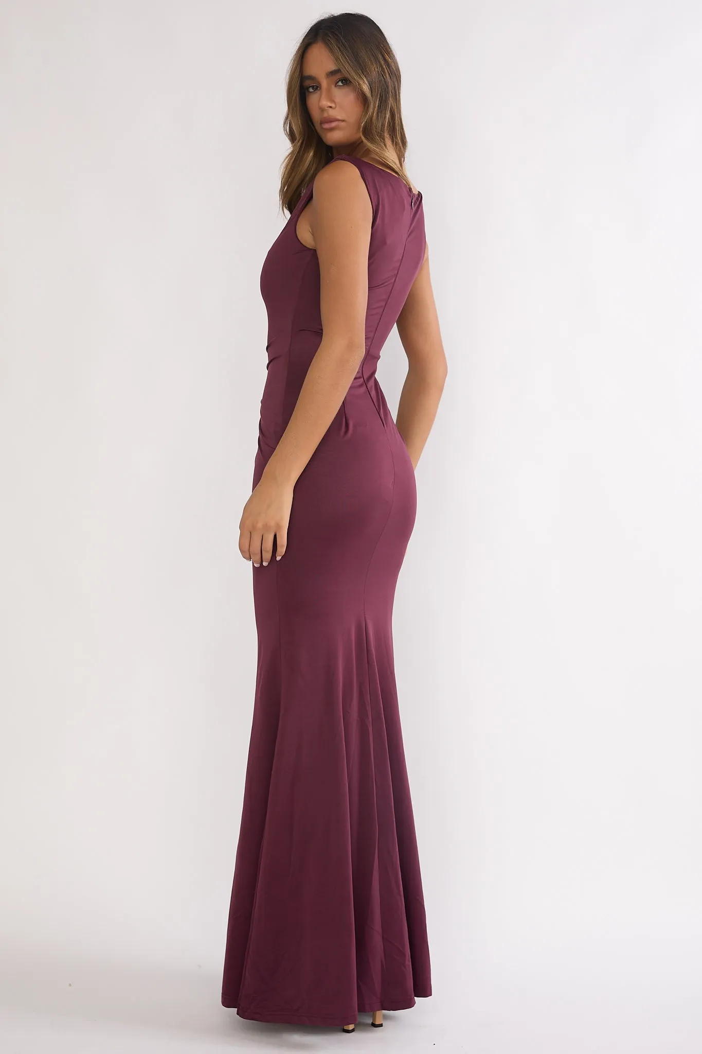 Isalyn Gathered Waist Maxi Dress Burgundy sold by Selfie Leslie product image thumbnail 3
