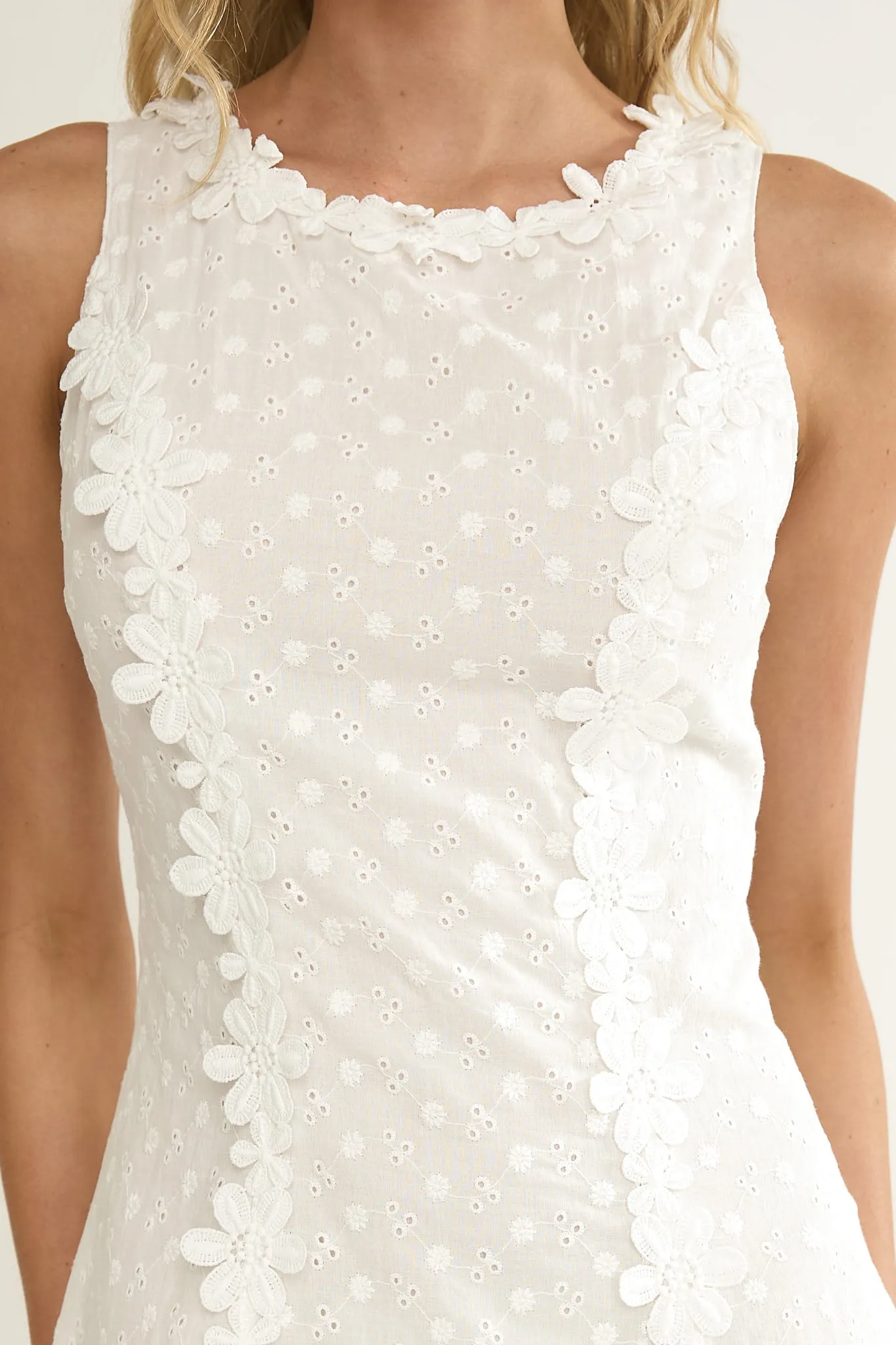 Jessamine Floral Applique Eyelet Mini Dress Off White sold by Selfie Leslie product image thumbnail 4