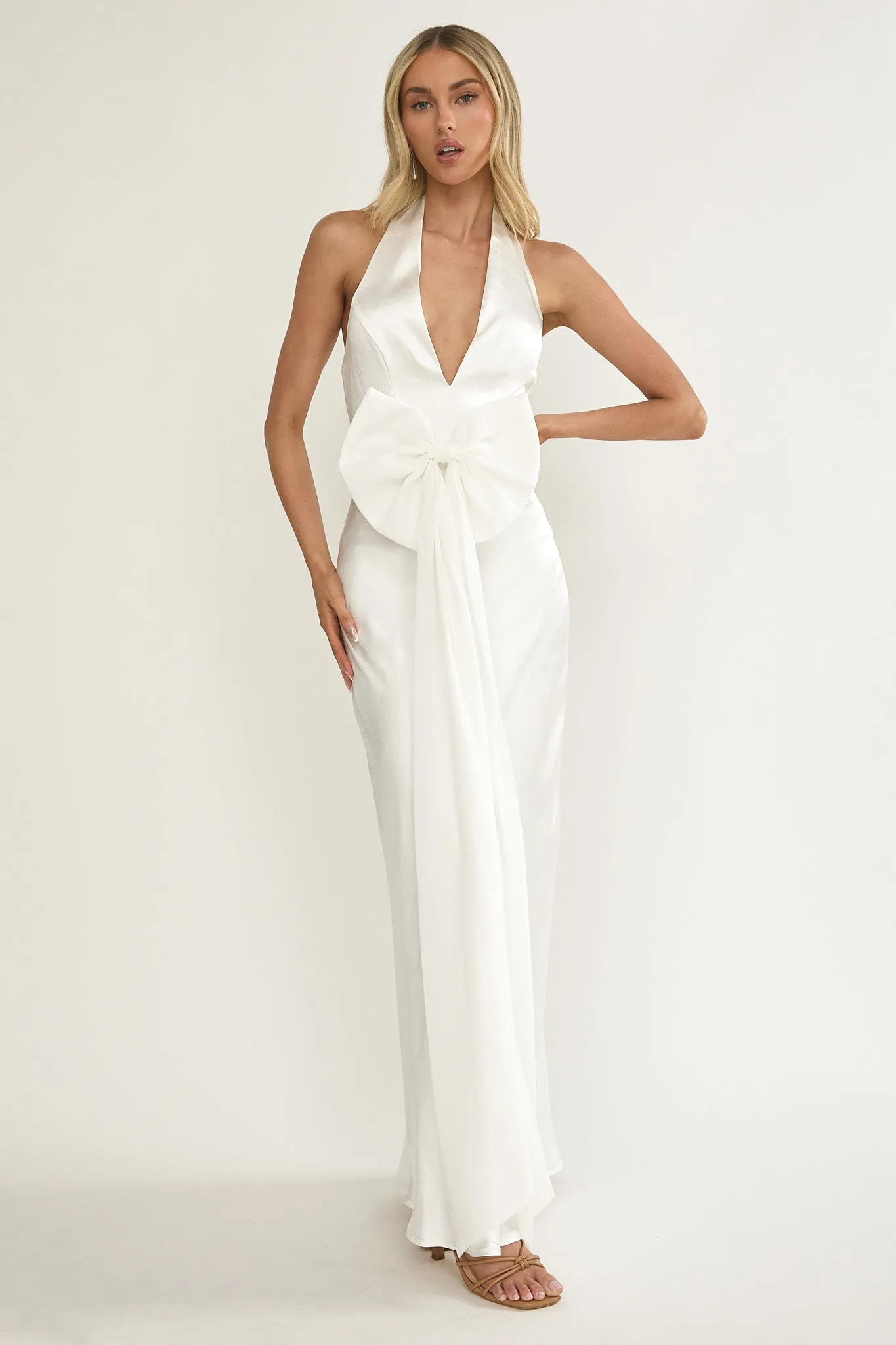 Ophelina Oversized Bow Halter Dress White sold by Selfie Leslie product image thumbnail 4