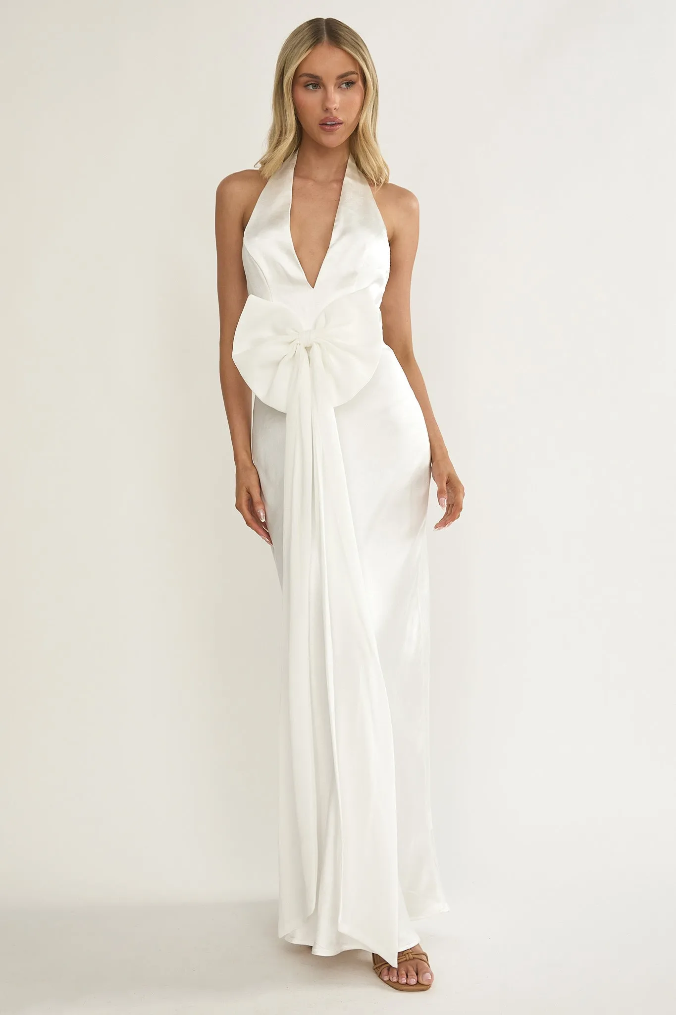 Ophelina Oversized Bow Halter Dress White sold by Selfie Leslie product image thumbnail 5