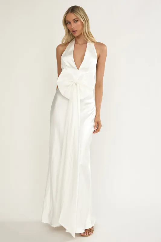 Ophelina Oversized Bow Halter Dress White sold by Selfie Leslie
