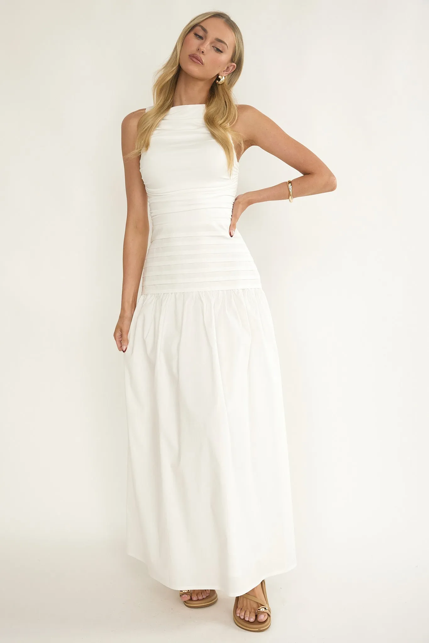 Dalayla Sleeveless Pintuck Maxi Dress White sold by Selfie Leslie