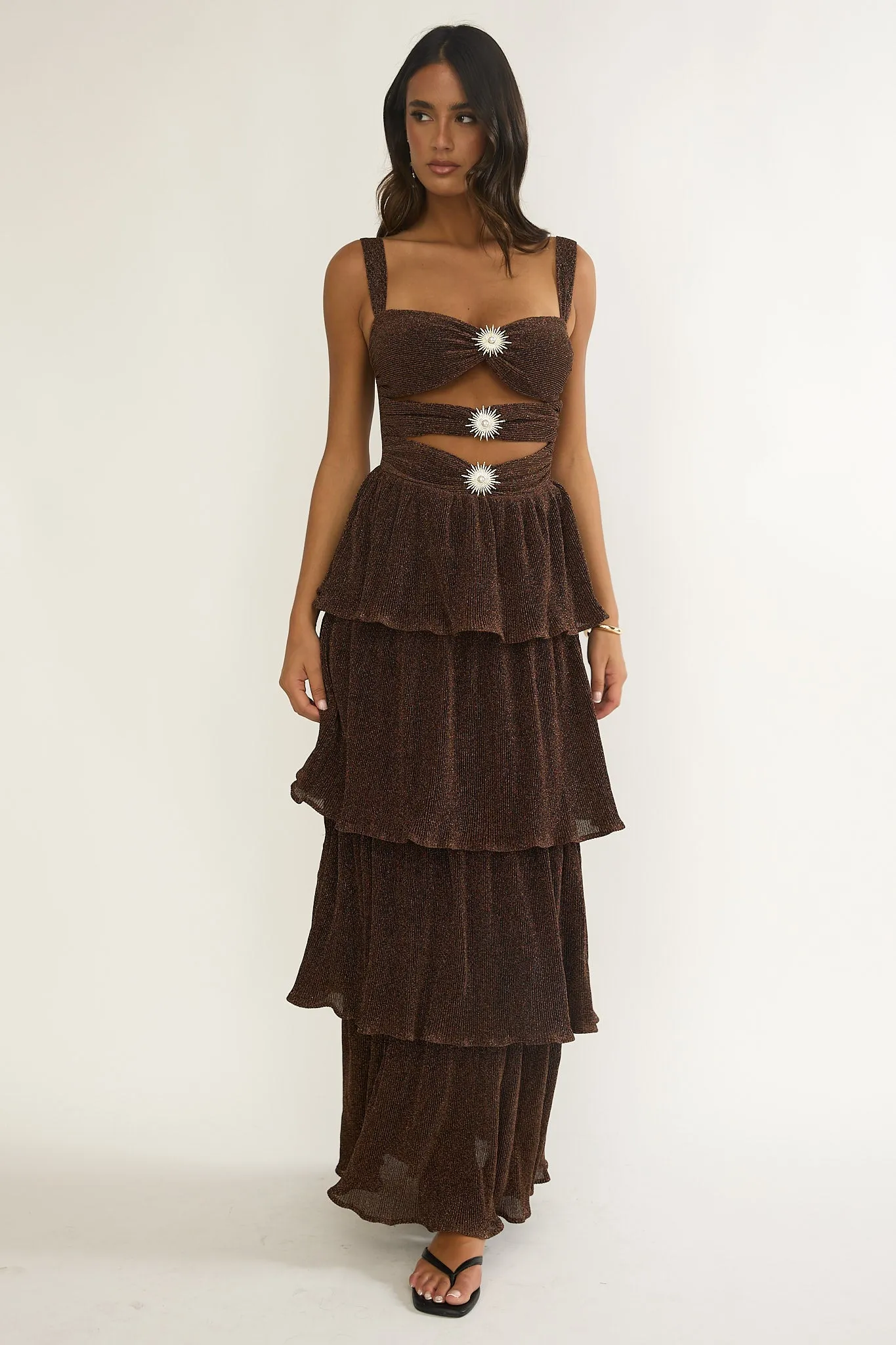 Ceylon Cut-Out Bodice Layered Maxi Dress Bronze sold by Selfie Leslie product image thumbnail 2