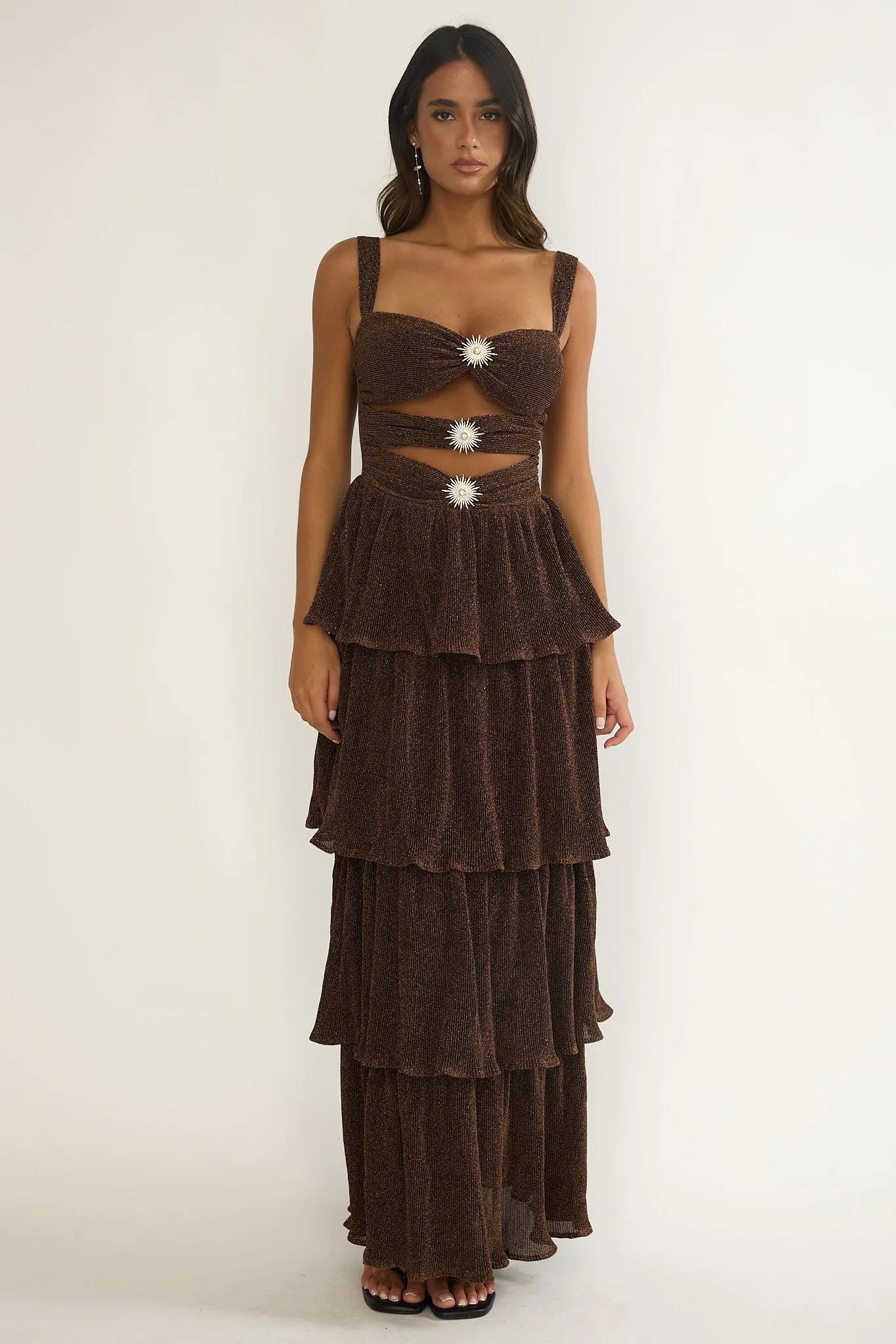 Ceylon Cut-Out Bodice Layered Maxi Dress Bronze sold by Selfie Leslie product image thumbnail 5
